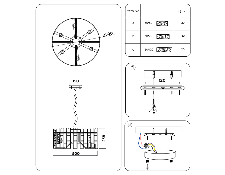 TR5061/6 GD/CL золото/прозрачный E14/6 max 40W D500*938